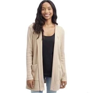 Splendid Thermal Flight Cardigan Sz L Thermal Waffle-Knit Hooded Pockets Neutral